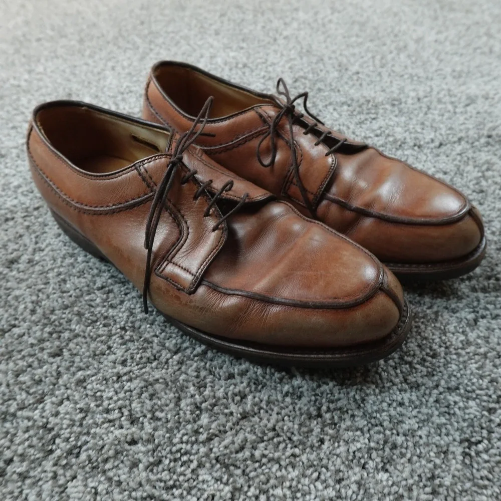Allen Edmonds Becker Shoes Mens 10D Brown Burnished Cap Toe Pebble Calf Oxford